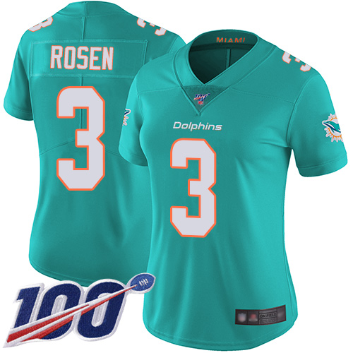 Nike Miami Dolphins #3 Josh Rosen Aqua Green Team Color Women Stitched NFL 100th Season Vapor Limited Jersey->women nfl jersey->Women Jersey